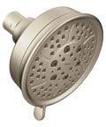 Brushed Nickel Four Function Wall Mount Showerhead With Four Settings 4.38 Inch Diameter Delivers A Powerful Rinse