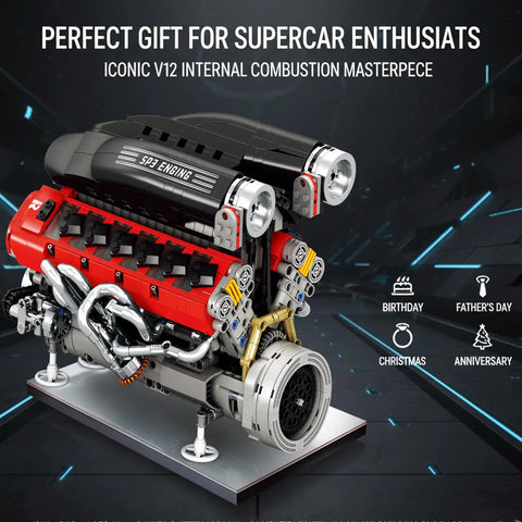Working V12 Engine Model Kit For Adults A Fully Functional Mechanical Desk Model With Realistic Pistons And Crankshaft Motion A Cool Hands On Buildable Engine Toy For Car Enthusiasts And Education Gift, LEGO-style V12 desk model