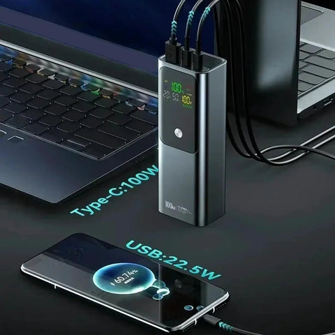 Built Tough 21700 Battery Vault With Four Slot Fast Charge Hub featuring rugged ABS housing charging a smartphone.