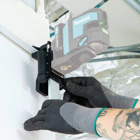 Wall and Ceiling Mount Bracket for Laser Levels, Drop Ceiling Clamp installed on metal surface with magnetic L-adapter.