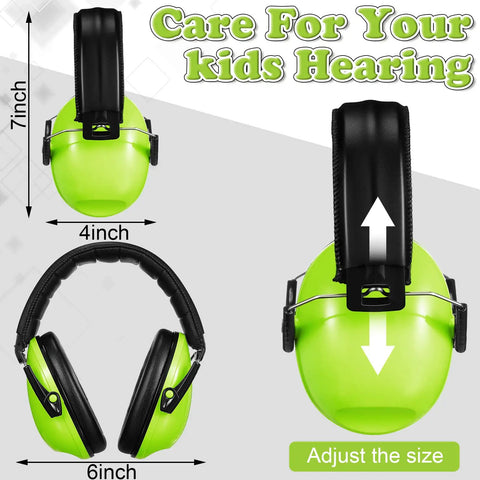 Four Pack Kids Ear Protection Earmuffs Adjustable Noise Reduction 27NRR Noise Cancelling Earmuffs with size adjustment shown