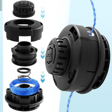 Replacement Weed Eater Head For Kobalt 80V 40V And 24V Cordless Trimmers with 0.080 inch line, assembly view with parts.