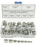 Stainless Steel Keeps Nuts With Integral Washers, 163 Piece Screw Bolt Box showing assorted sizes in a clear tackle case.