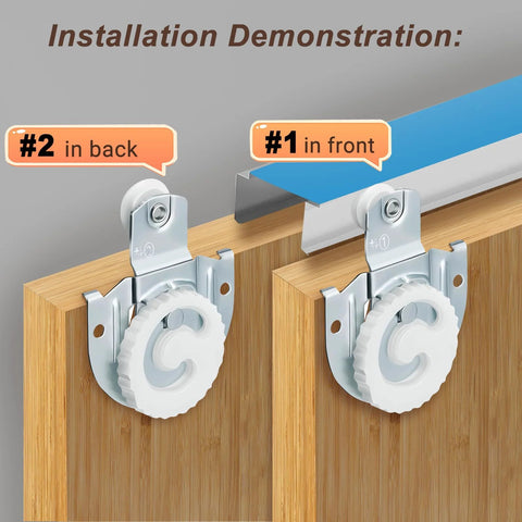 Installation demonstration of Sliding Closet Door Rollers Hardware Kit with Adjustable Mounting Hooks and Screws, showing two mounting points.
