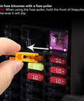 Premium Solid Automotive Fuse Assortment Kit Hella Complete 306 Piece Standard Mini Low Profile Blades with fuse puller in action.