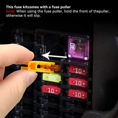 Premium Solid Automotive Fuse Assortment Kit Hella Complete 306 Piece Standard Mini Low Profile Blades with fuse puller in action.