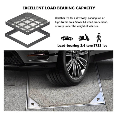 Invisible Square Septic Tank Covers With Base, Stainless Steel Manhole Cover For Yard And Lawn, 15.7 x 27.5 Inches under car wheel