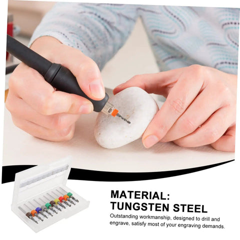 Person using 30 Piece Micro Drill Bit Set For PCB And Jewelry Pro Grade Precision Hand Drill Engraving Kit Tungsten Steel Bits on stone