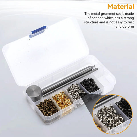 2mm Grommets Eyelets Kit With Tool 800Pcs 4 Colors Copper Plated Grommet Kit for shoes, bags, clothing in storage box