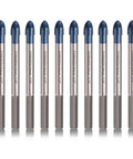 Glass and tile drill bit set, 6mm blue-tipped tungsten carbide, 10-pack by Farhigh