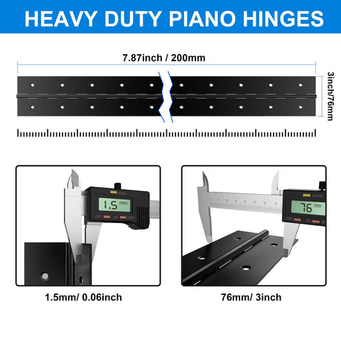 Heavy Duty Piano Hinges 2 Pack 8 Inch By 3 Inch Open Width Solid Stainless Steel Continuous Hardware measurement image showing 7.87 inch and 3 inch sizes.