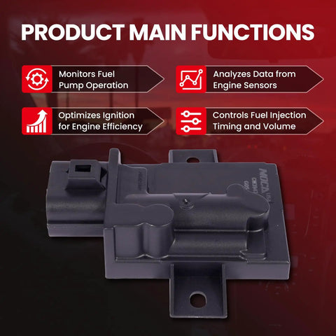 Fuel Pump Control Module Straight Up Made For 2020 To 2023 Land Rover Discovery Sport 2.0L Turbo viewed on a dark background.