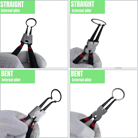 4 Piece 7 Inch Snap Ring Pliers Set With Internal And External Circlip Pliers, Straight And 90 Degree Angled Jaws, DIY Toolkit