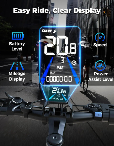 Zippy 1500W Peak Mountain Electric Bike For Adults with digital display showing speed, power assist, and battery level