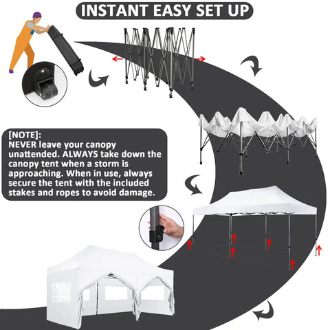 Beast 10x20 Heavy Duty Pop Up Canopy With 6 Sidewalls Windproof Waterproof assembly instructions and setup illustration