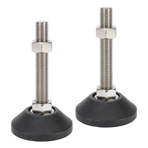 M16 Adjustable Leveling Feet For Furniture And Equipment, Nylon Base With Stainless Steel Threaded Rod, 80mm Rubber Base, Adjustable Up To 100mm, Heavy Duty Support For Workbenches Cabinets And Machines, 2 Pack