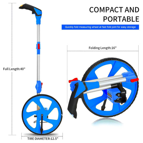 Rolling Tape Measure Wheel With 3 Section Collapsible Design One Key Reset Starting Point Arrow Kickstand TPR Tires compact view
