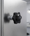 50 Piece Set Threaded Clamping Knob Star Handle With Male Thread For Heavy Duty Industrial Use Black Plastic And Carbon Steel Rugged Ergonomic Antislip Grip For Control Panels And Manual Adjustments on steel panel
