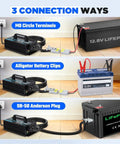 Heavy Duty 12V 50A LiFePO4 Battery Charger With 14.6V Boost 0V Wake Up 8 Protections And 3 Connectors Fast LiFePO4 Charger display