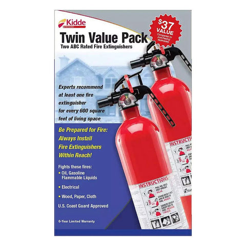 Multipurpose Fire Extinguishers 2 Pack ABC Dry Chemical Units Knock Down Wood Grease And Electric Fires Swiftly Featuring Rustproof Cylinder And Hassle Free Pressure Gauge USCG DOT Certified Boss Level Protection For Home Garage And Vessels.