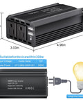 Keep Your Gear Juiced While You Cruise Down The Pavement With This Badass 300W Power Inverter Car Adapter, showing dual USB ports and compact design.