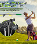 Child playing golf with red bag, showcasing Upgraded Kids Golf Set With Dinosaur Automatic Returner Light Up Night Golf Balls 3 Clubs Putting Mat Ages 3 To 8 Mini Golf Game Kit For Indoor And Outdoor Play Fun Educational Sports Toy For Boys And Girls.