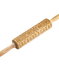 Beech Wood Rolling Pin With Floral Embossed Spring Pattern For Cookies, Pastries And Fondant, A Sturdy, Hand Wash Friendly Bake Tool