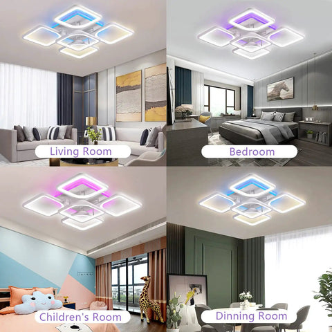 Rectangular LED Ceiling Light With Dimmable Remote 60W Front Light And 5W RGB Backlight in various room settings