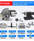 Built Tough 4 Inch Indexing Head For Milling Machines with 100mm three jaw chuck and accessories for CNC rotary machining.