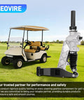Golf Cart Steering Gear Box Assembly And Steering Rack Replacement Fits TXT Medalist 1994.6 Through 2001 And ST350 Workhorse 1996 And Up Gas Or Electric Models Replaces 70314G01 70314G02 70723G02 shown beside a golf cart on grass