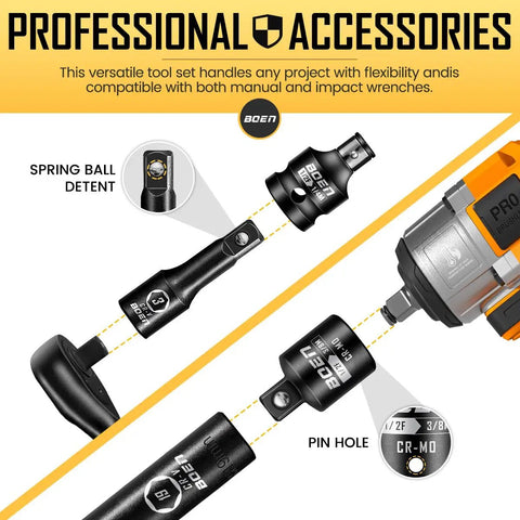 All In One 21 Piece Drive Tool Accessory Set With 1/4 Inch, 3/8 Inch And 1/2 Inch Sockets Includes Adapters, Extension Bars