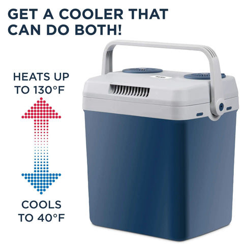 Portable Electric Cooler And Warmer With Rugged Carry Handle, Thermoelectric Camp Fridge, 25L, heats up to 130F, cools to 40F.
