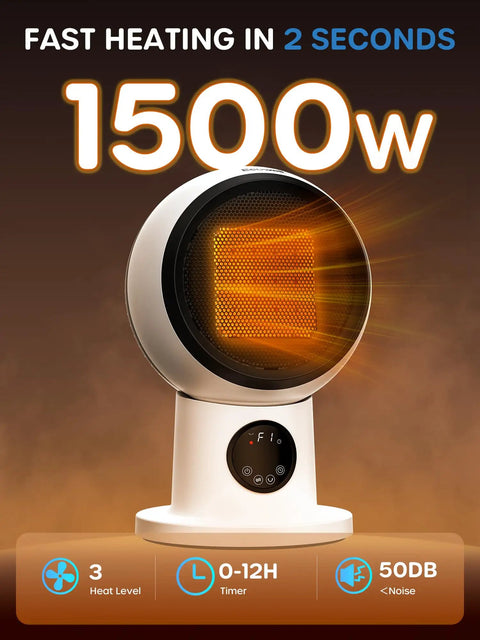 15 Inch Compact Modern Heater And Fan 2 In 1 Remote 1500W PTC Ceramic Space Heater glowing element with timer and settings display