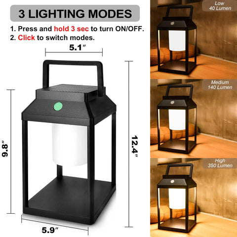 Solar Outdoor Lantern Led Portable Table Lamp With USB And Solar Charging 35W 3000K warm glow IP44 waterproof lamp with lighting modes