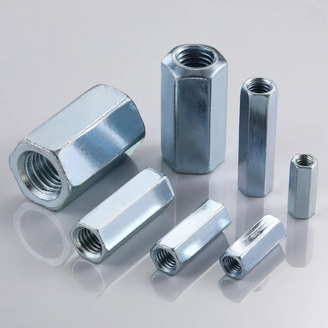 Half-Inch 13 Thread Extended Hex Nut Coupling Nuts Zinc Plated Steel Rod Connectors for DIY Projects and Heavy Duty Building