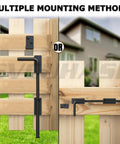 Keep Your Backyard Gate Locking Down Tight With This Straight Up Tough 12 Inch Cane Bolt Drop Rod Solid Steel Security Stopper For Wood Metal Vinyl Fences No Rust Just A Ridiculously Strong Ground Latch That Works Like A Champ, showing multiple mounting methods on a wooden gate.