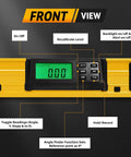 24 Inch Digital Level Featuring A Slick LCD Display And Kickass Magnetic Back That Delivers Dang Precise Angle Readings For Tough DIY Renovation Projects And Daily Trade Work - Front view with buttons and display.