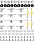 Six Sets DIY Fingerboard Kit With 24 Wheels 12 Brackets 54 Screws 30 Nuts And 6 Screwdrivers For 96mm Mini Finger Skateboard Build In Black And White