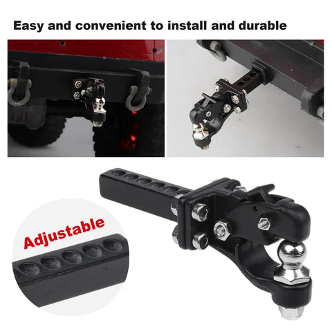 Metal RC Crawler Trailer Hook Drop Hitch Receiver For Traxxas TRX4 Axial SCX10 II III Redcat Gen7 Gen8, adjustable setting