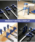 Professional Grade Eighteen Inch F Clamp Boasts A Smooth Quick Release Lever displayed in use on wood, showing grip and mechanics.