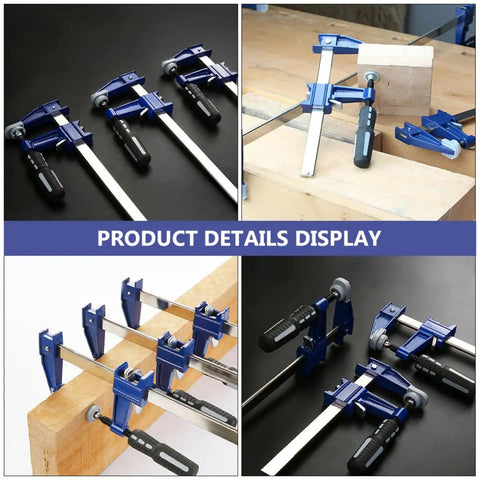 Professional Grade Eighteen Inch F Clamp Boasts A Smooth Quick Release Lever displayed in use on wood, showing grip and mechanics.