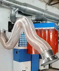 Built Tough Flexible Dust Collector Hose Featuring Puncture Resistant Walls And Snug Seal Clamp For No Fuss Heavy Duty Woodshop Smoke Extraction Work on wall.