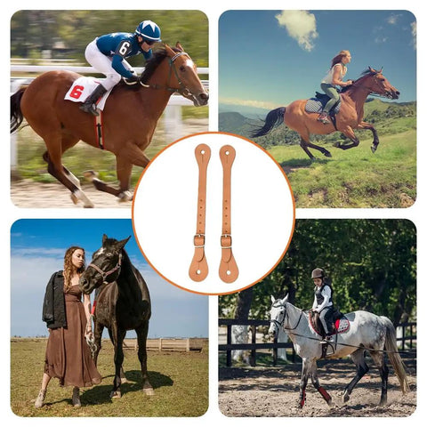 Premium Leather Spur Straps For Horse Riding, adjustable retro Western style, shown with aluminum buckles, 2 pack