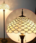 Stained Glass Style Lampshade Replacement For Table Floor Pendant And Ceiling Fixtures, 16 Inch Pearl Bead Glass Shade With Crystal Accents, Fits 3 Hooks, Warm Ambient Glow For Home Office Decor