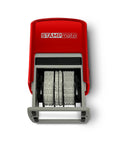 Top Shelf Self Inking Date Stamp With Adjustable Month Day Year Dial for office use, featuring red casing and adjustable date wheels.