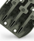 Close-up of olive reinforced nylon Recovery Traction Tracks Tire Ladder for off road sand snow mud 4WD tough trails