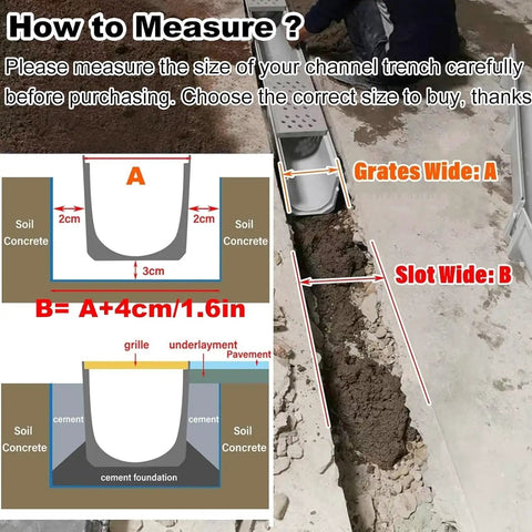 Heavy Duty Trench Drain Kit For Yard, Driveway And Sidewalk, Customizable Water Management System With Resin Trench, Cover And End Cap