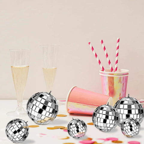 24 Pcs Mirror Disco Balls Hanging Set In Four Sizes 2.4 Inch, 2.0 Inch, 1.6 Inch, 1.2 Inch, Silver Glass Ball Ornaments For Disco Party Decor