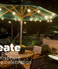 Solar String Lights Waterproof LED Indoor Outdoor Hanging Umbrella Lights With 25 Bulbs over patio seating area at night