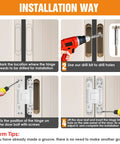 Installation steps for 6 Inch Hidden Door Hinges Concealed Invisible Joint Hardware for seamless door fitting.